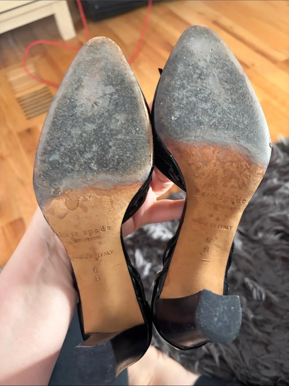 kate spade Black Patent Pointed D'Orsay Heels with Bow - 6